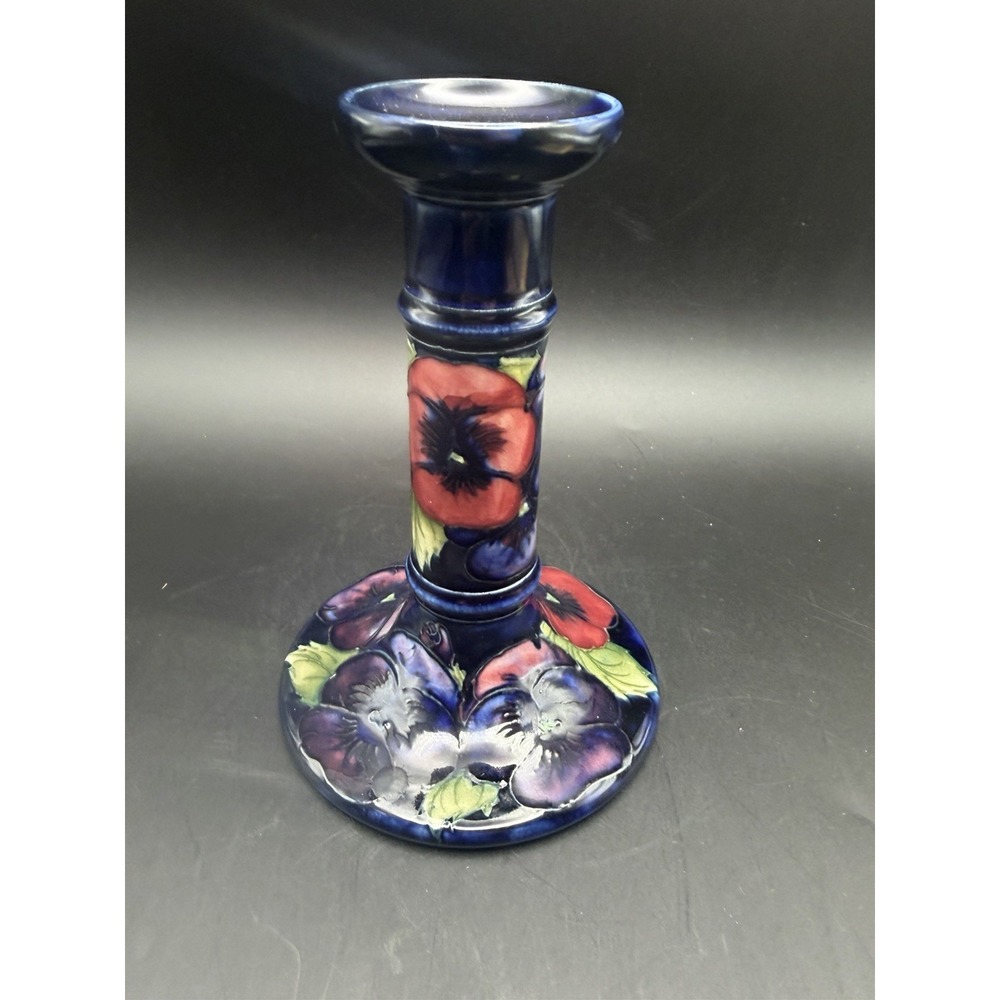 Moorcroft Pansy Pattern Pottery Candlestick 6.25" Made in England